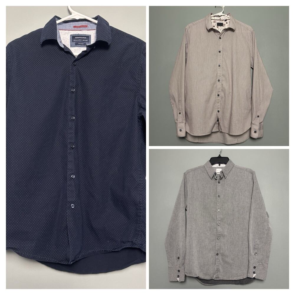 3-Pack Men’s Long Sleeve Dress Shirts Medium 7 Diamonds Flower And Denim Cotton